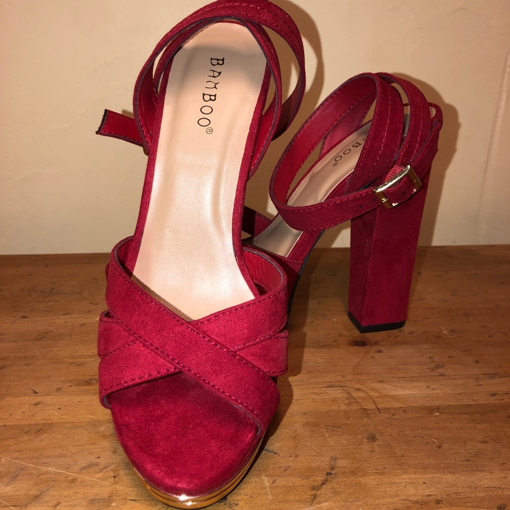 Brand New! Red Chunky Platform Heels Size 6